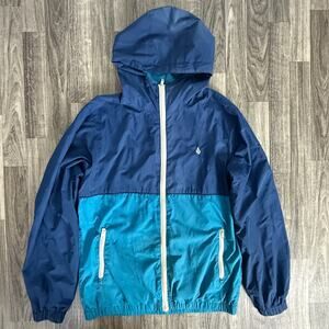 Volcom Swisher Hooded Windbreaker Jacket Blue Teal Full Zip Mesh Lined S